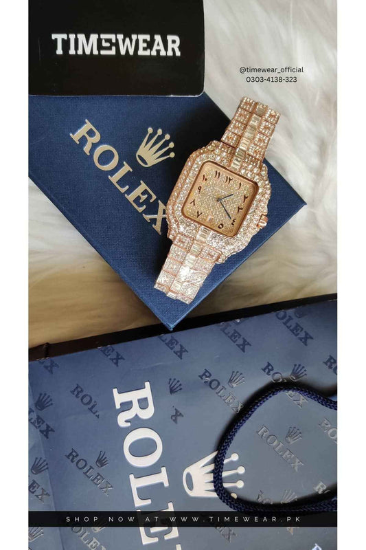 Rolex Gents Arabic Dial Iced Out Watch(Rose Gold)