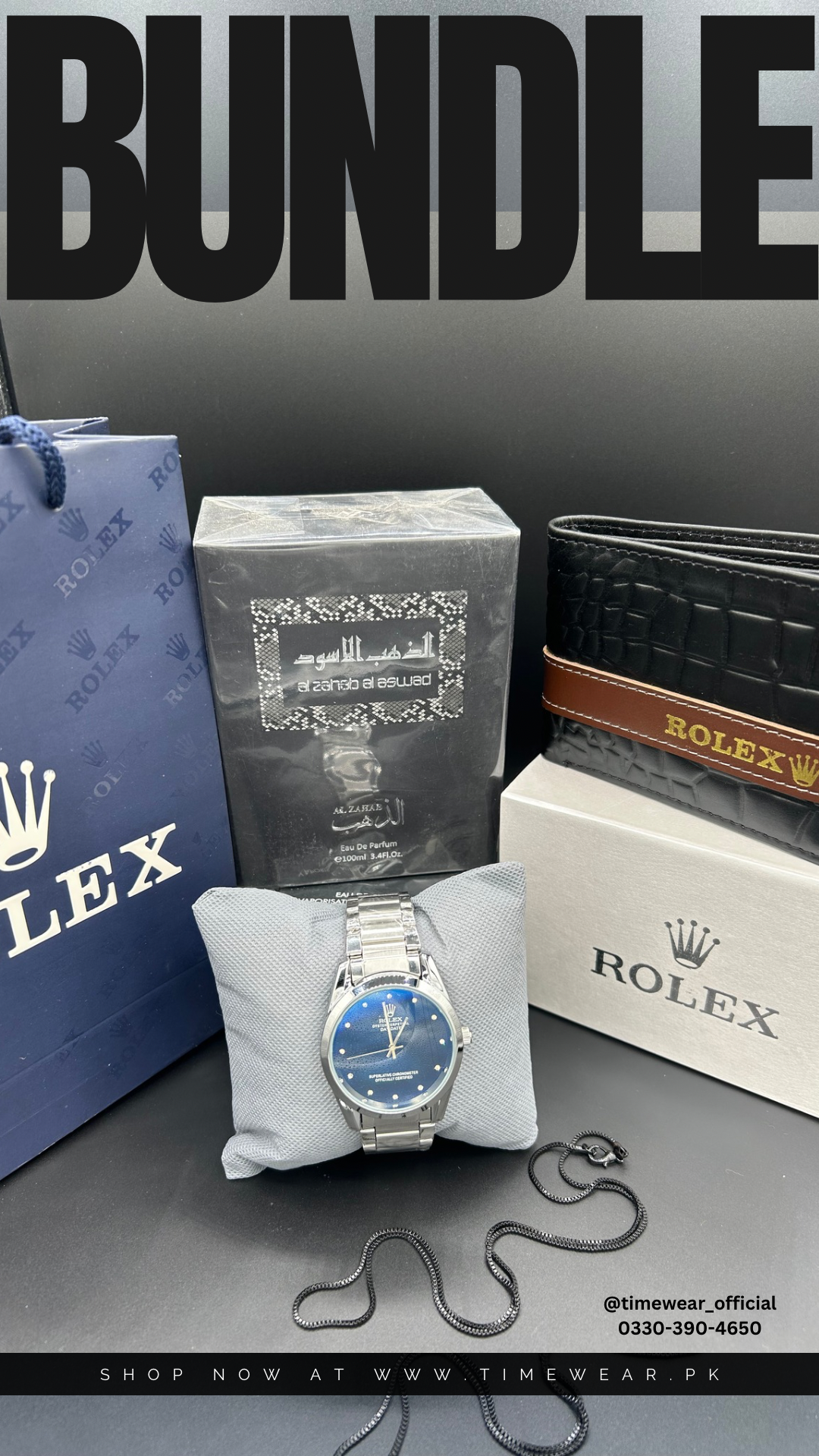 Bundle Offer (Watch + Wallet +Perfume + Neck Chain + Premium Box + Bag )