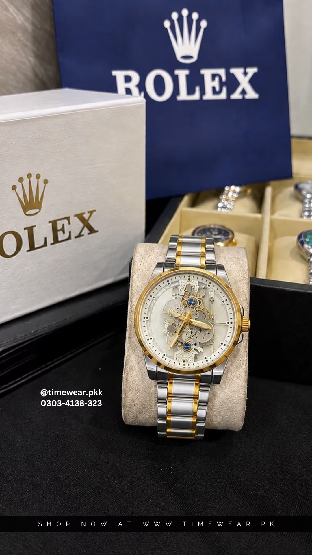 Rolex Gents Skeleton TTG-White with Rolex Box & One Year Warranty