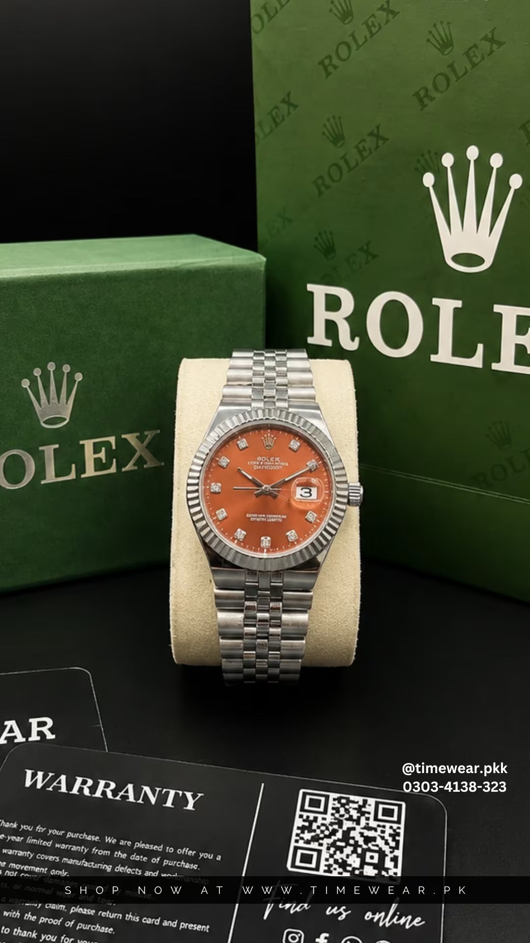 Rolex Gents Kan Silver Brown with Rolex Box & One Year Warranty