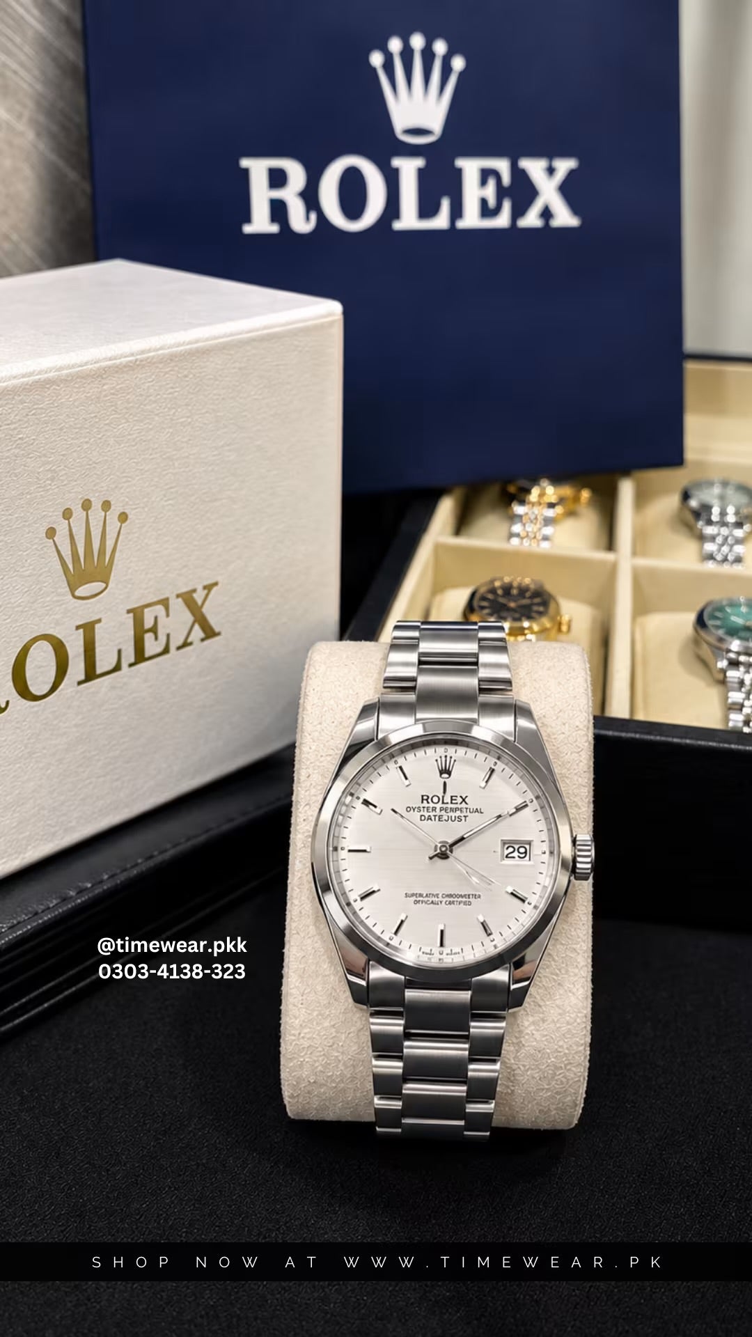 Rolex Gents (BL-Date-White) with Rolex Box & One Year Machine Warranty