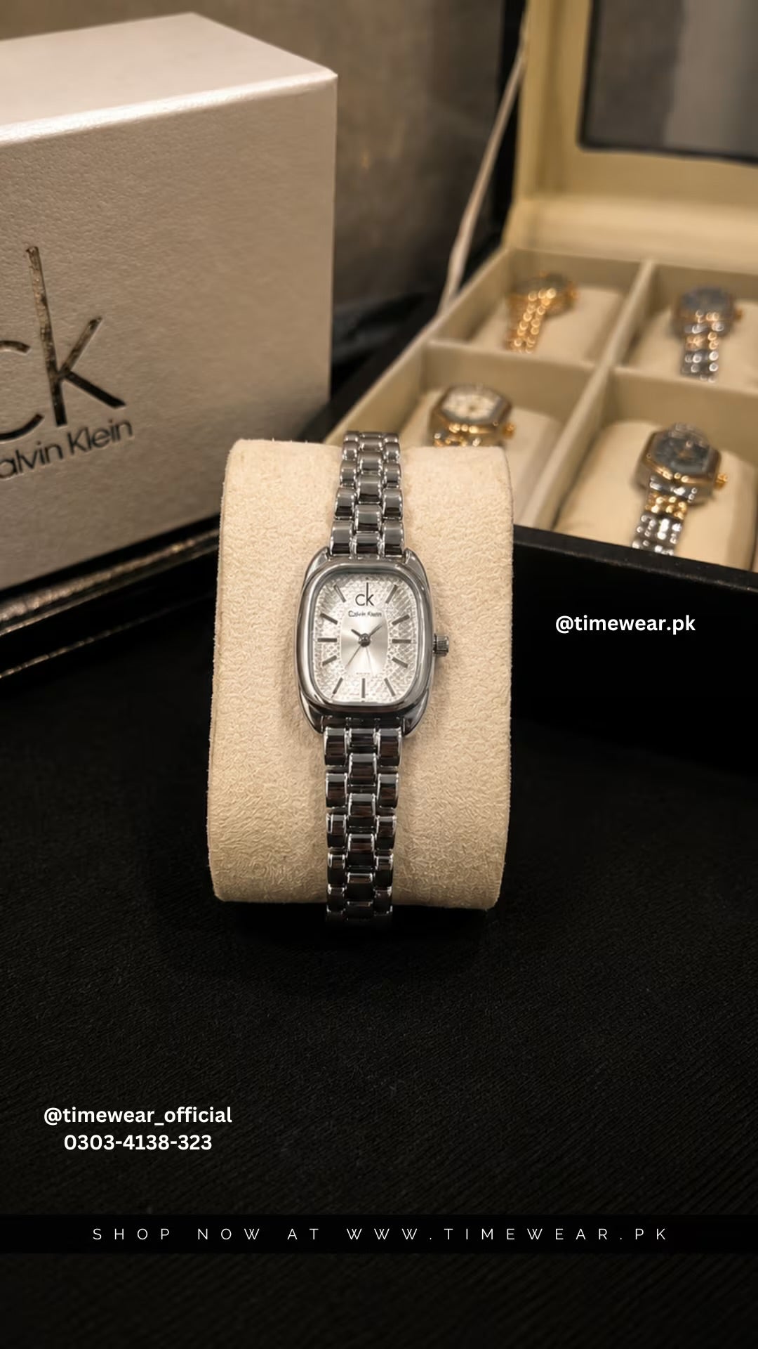 Calvin Klein Square Silver Chain White Dial with CK Box & One Year Warranty