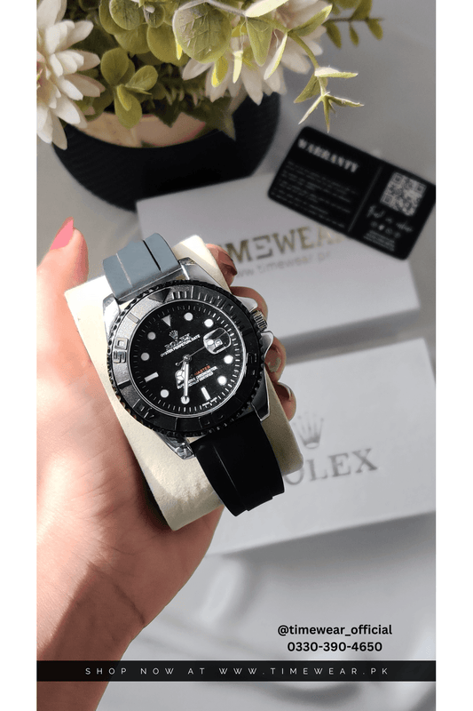 Rolex Gents Yacht Master Silver Black with Rolex Box