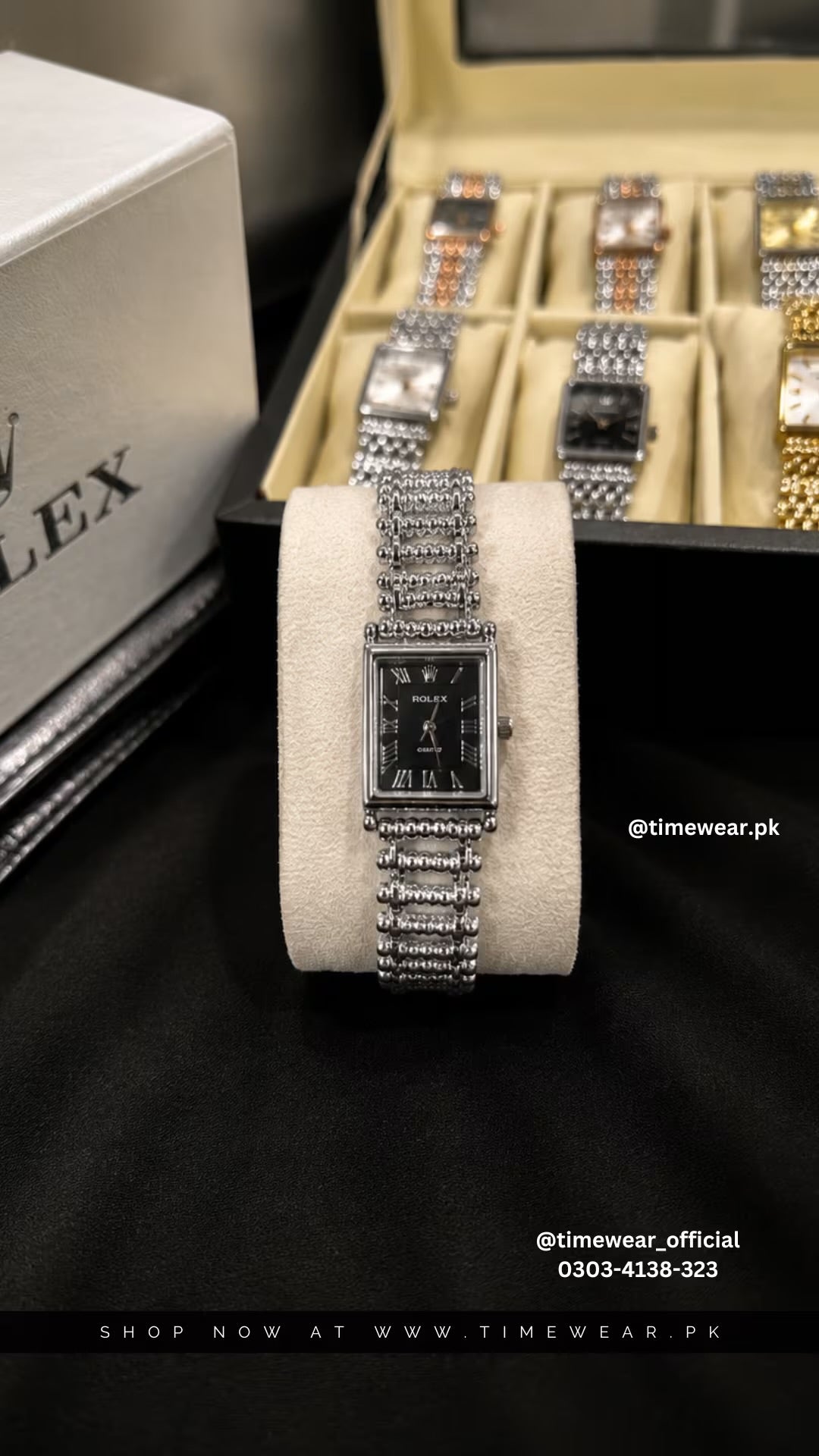 Rolex Roman Silver Chain Black Dial with Cartier Box & One Year Warranty