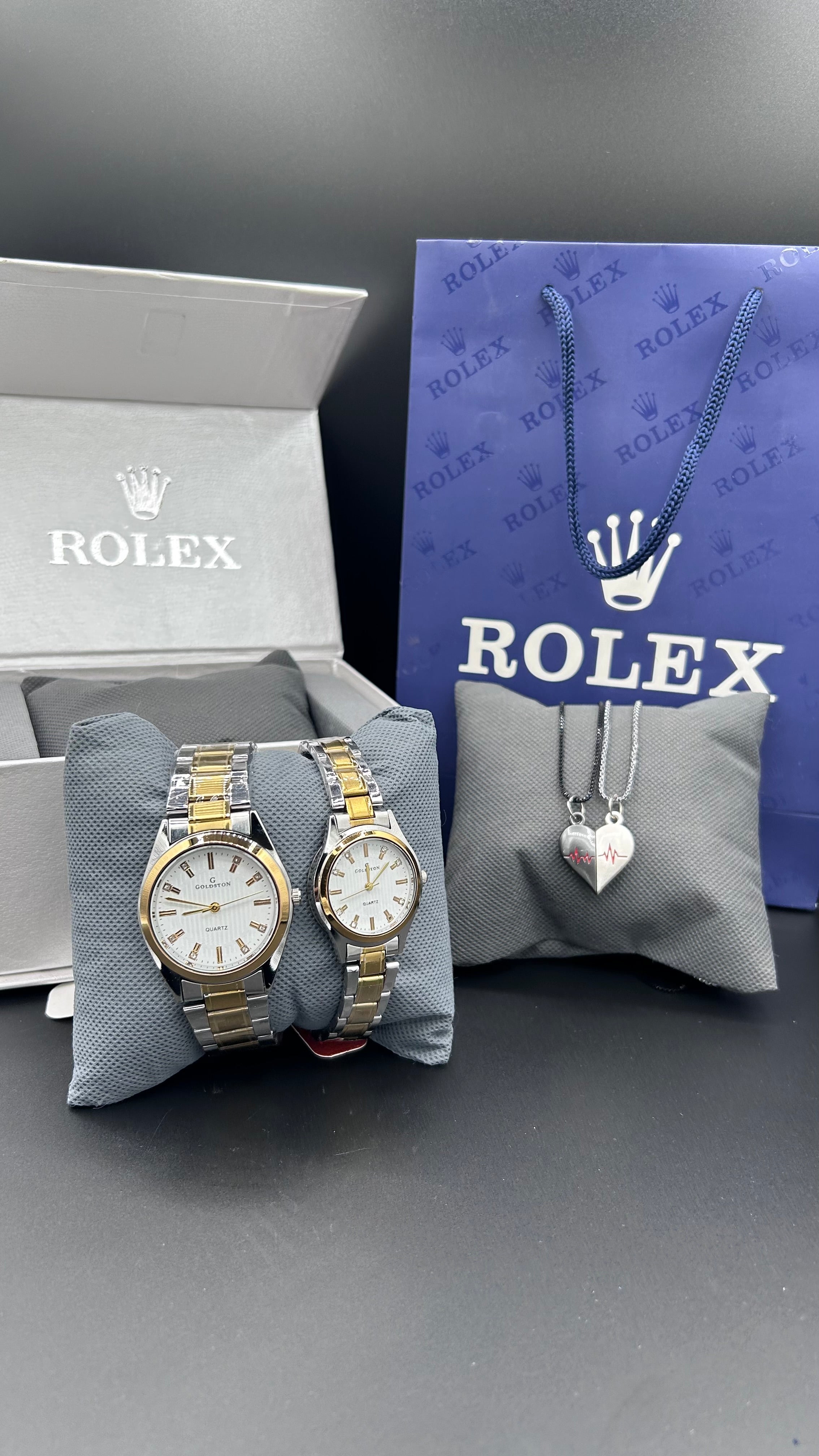 Bundle Offer | Couple Chain Watch Slim TTW + Magnetic Heart Necklace - Premium Rolex Box