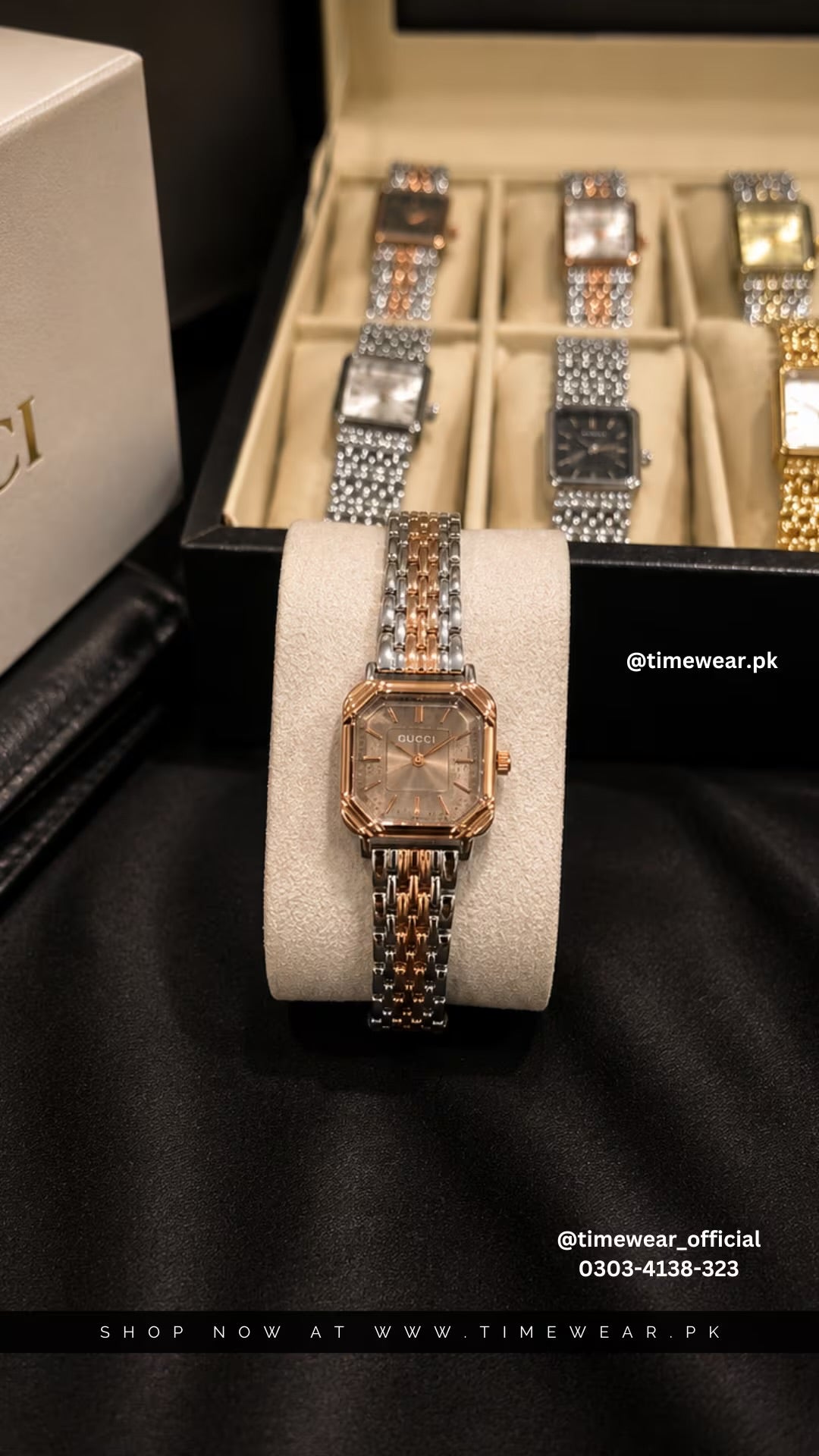 Gucci Square Two Tone Copper Chain Brown Dial with Gucci Box & One Year Warranty
