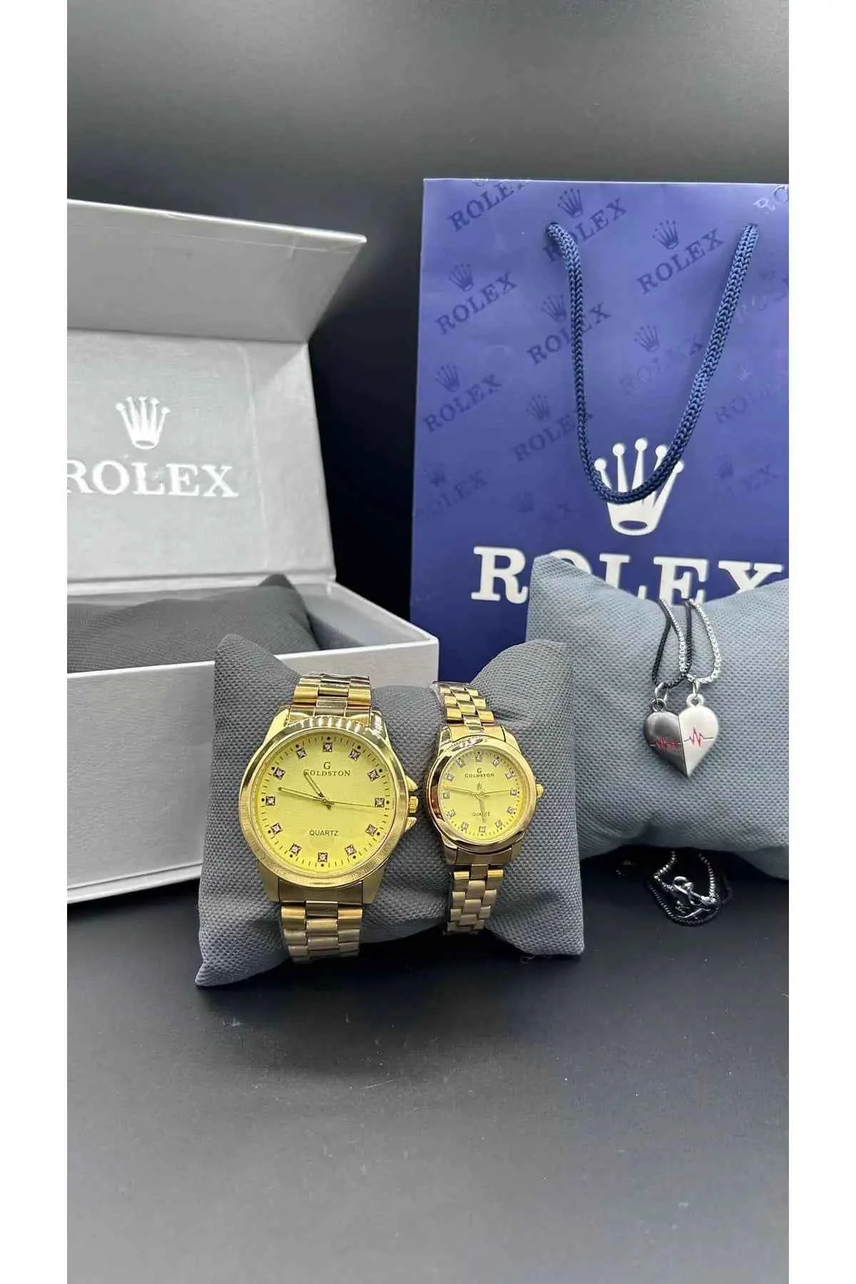 Bundle Offer | Couple Chain Watch Crown GG + Magnetic Heart Necklace - Premium Rolex Box