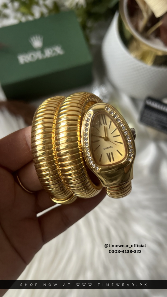 Rolex Snake Chain Ladies Watch Golden with Rolex Box & One Year Warranty