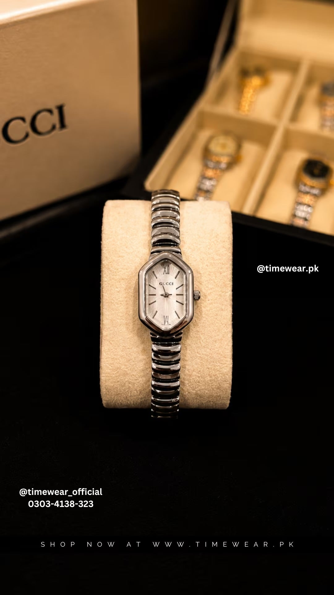 Gucci Ladies Silver Chain White Dial with Gucci Box & One Year Warranty