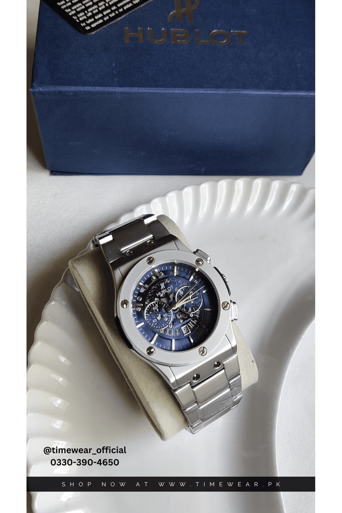 Hublot Chain Skeleton Dial Blue (Hublot Box & One Year Warranty Card)