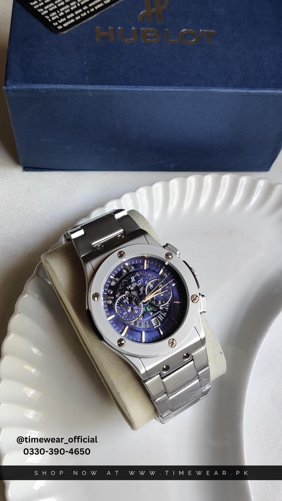 Hublot Chain Skeleton Dial Blue (Hublot Box & One Year Warranty Card)