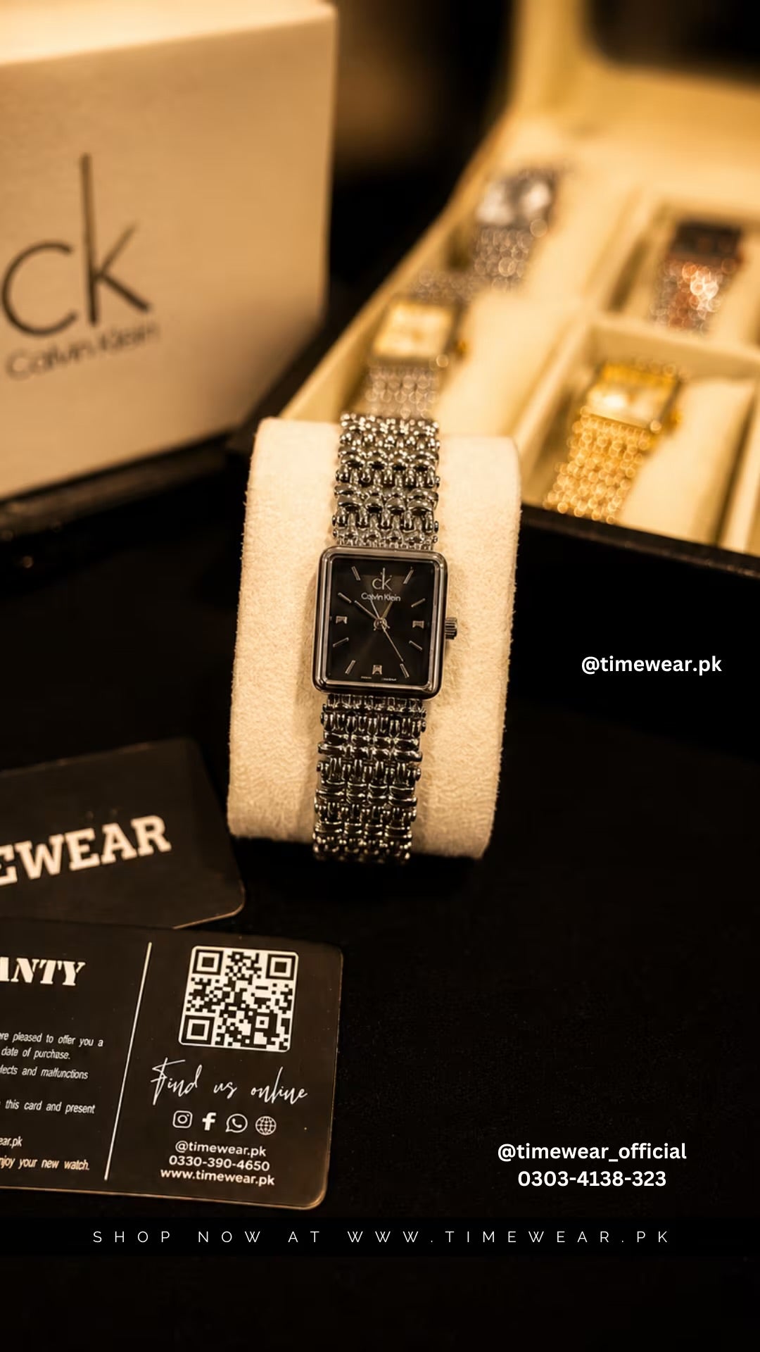 Calvin Klein Ladies Silver Chain Black Dial with CK Box & One Year Warranty