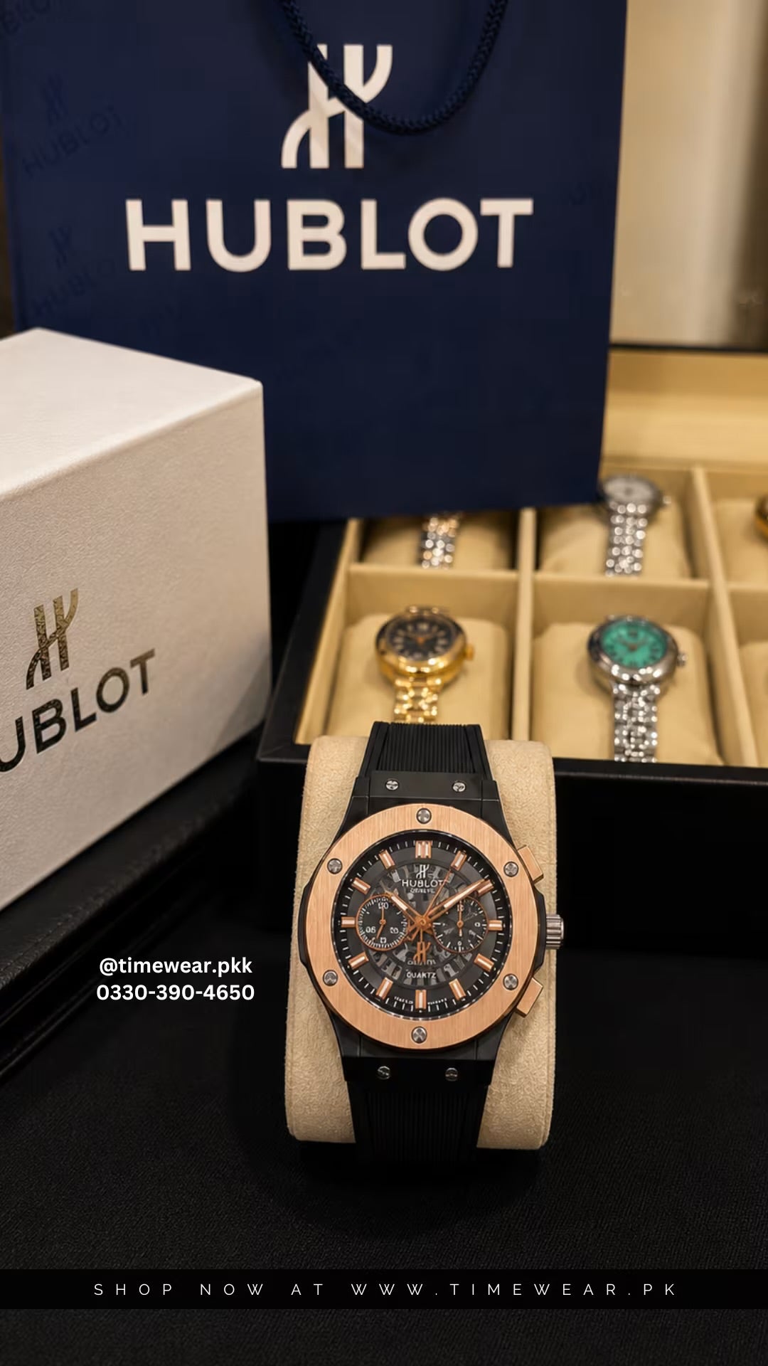 Hublot Strap Black Skeleton Adjustable Master Lock (Hublot Box & One Year Warranty Card)