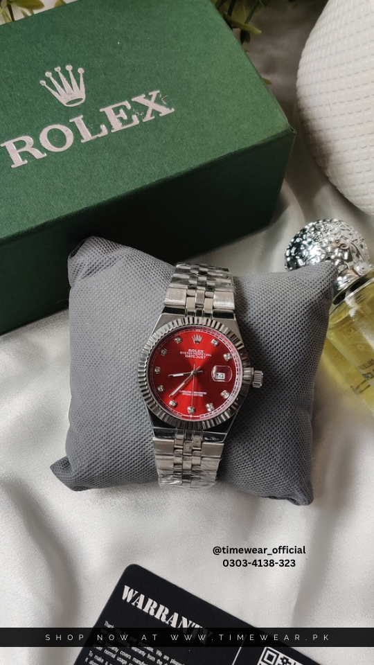 Rolex Gents Kan Silver Red with Rolex Box & One Year Warranty