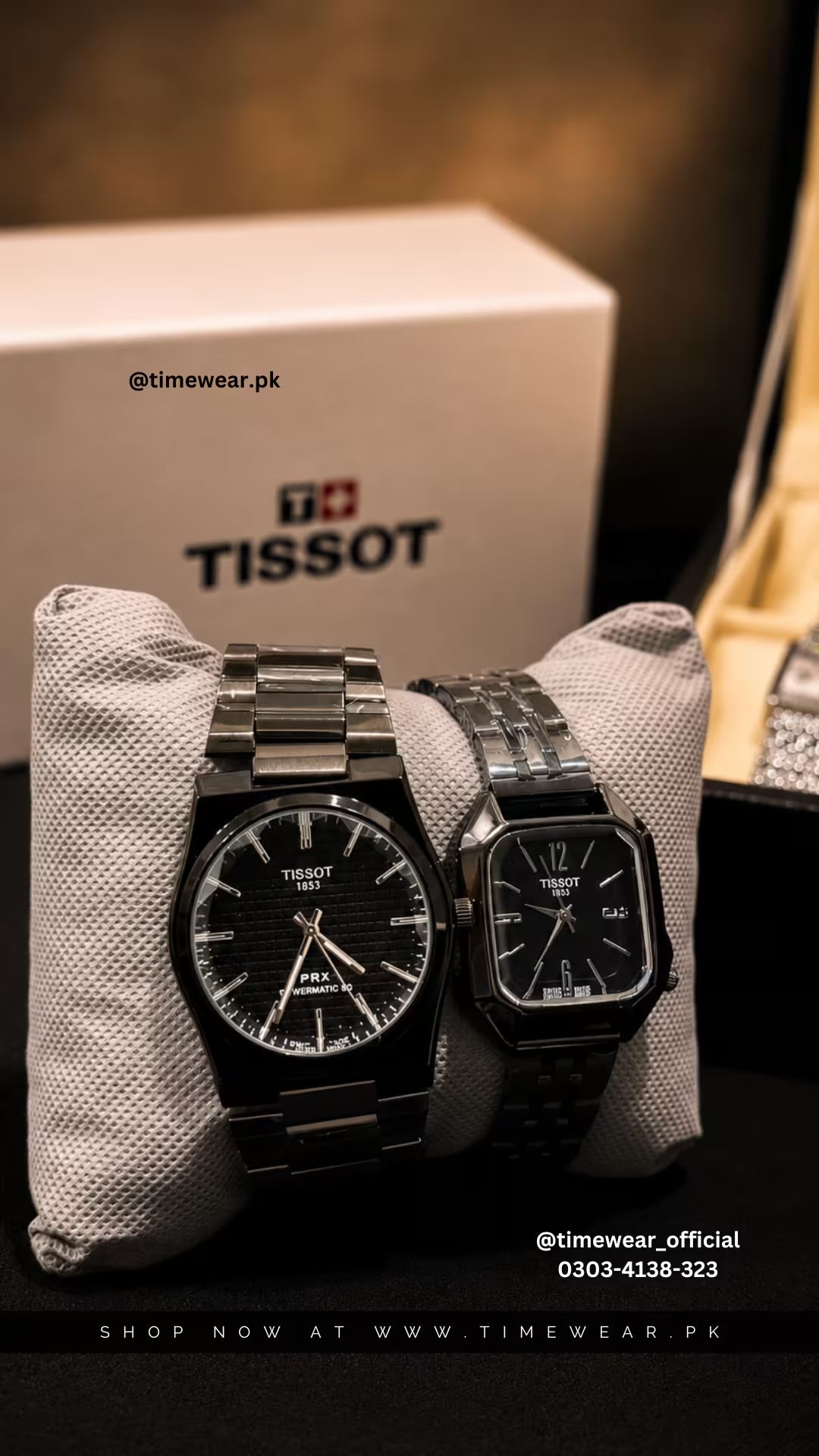 Tissot Black Couple Watch with Tissot Premium Box & One Year Warranty