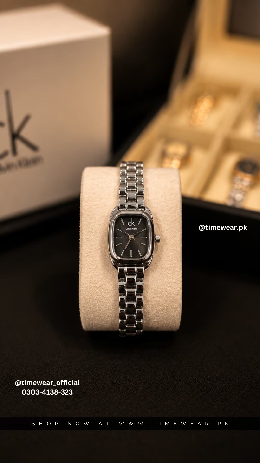 Calvin Klein Square Silver Chain Black Dial with CK Box & One Year Warranty