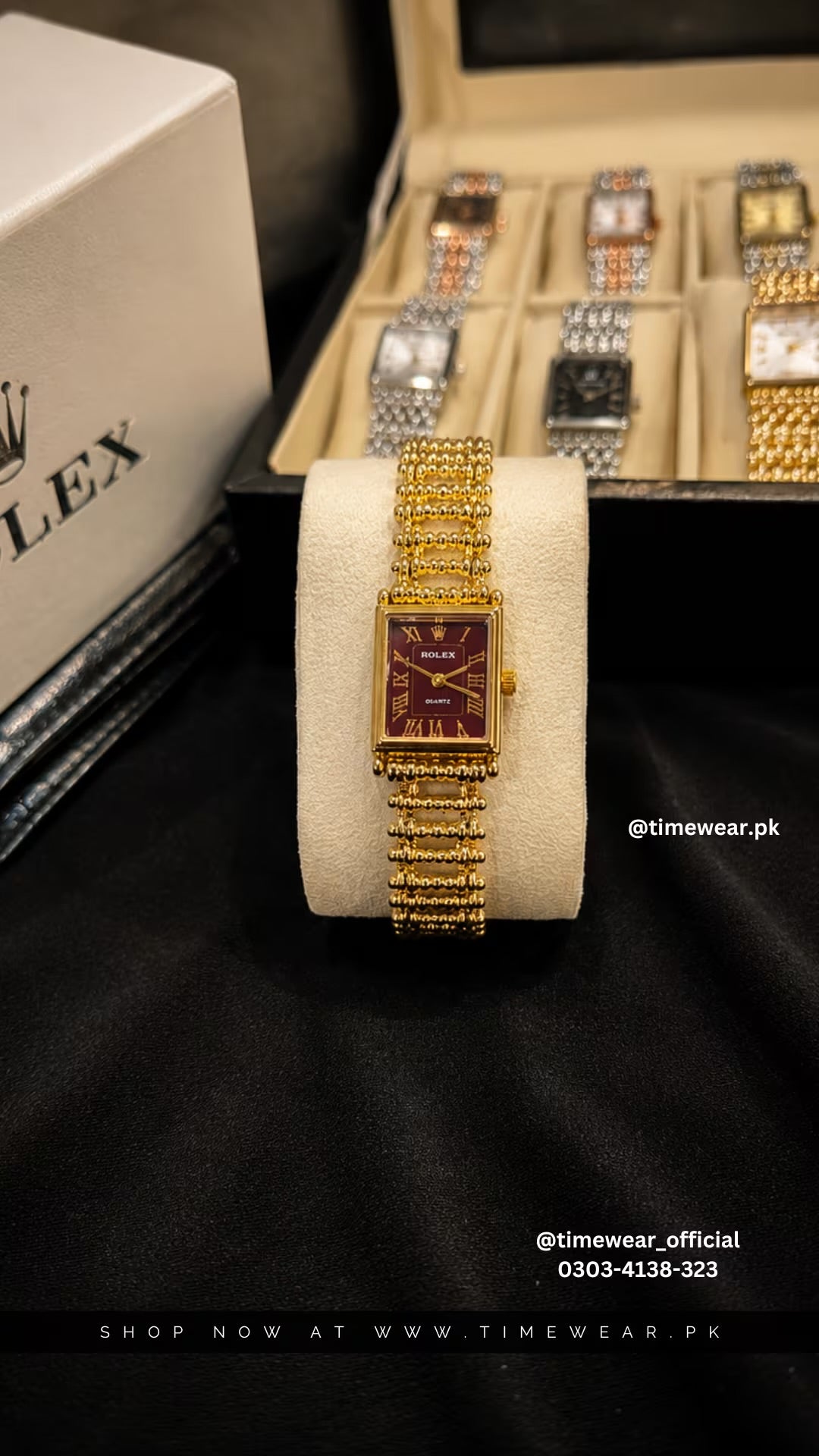 Rolex Roman Golden Chain Red Dial with Cartier Box & One Year Warranty