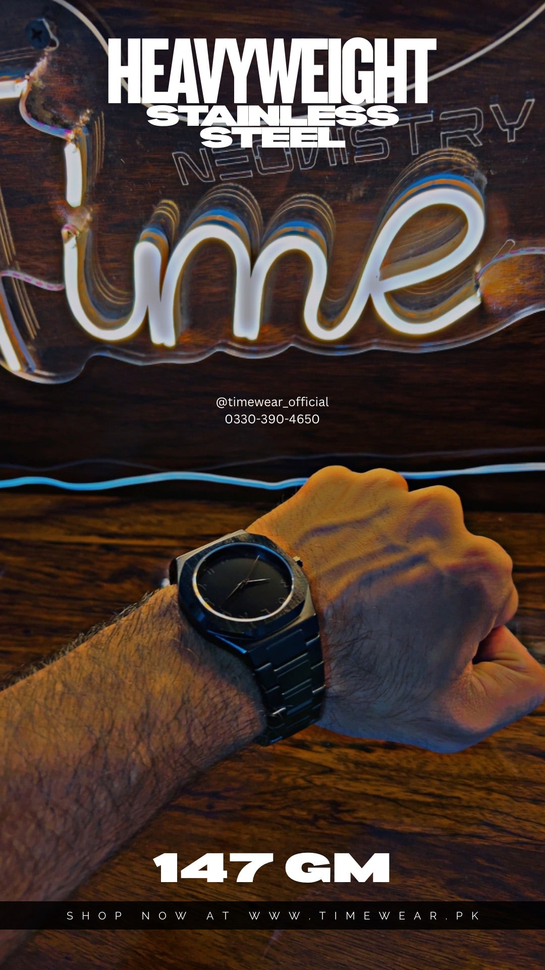 Arabic Aura Stainless Steel Gents Watch - (AURA Box & One Year Warranty Card)