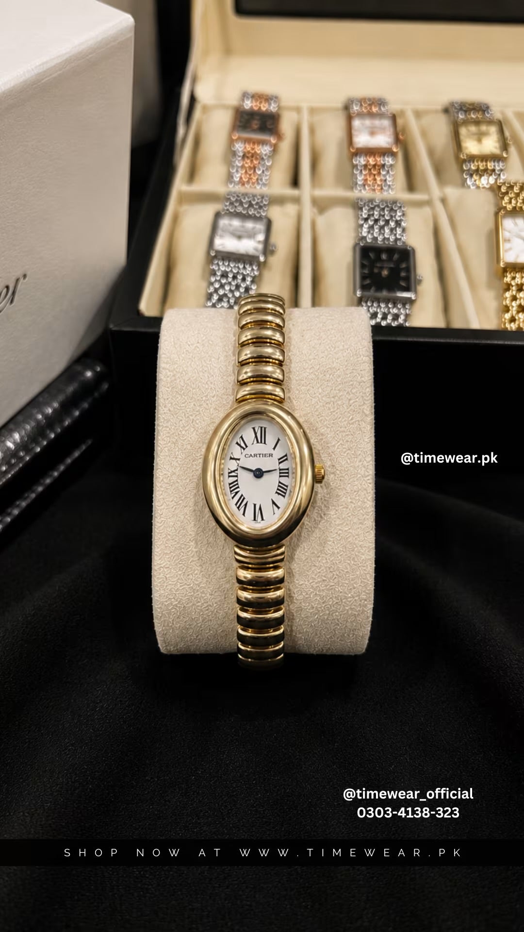 Cartier Oval Golden Chain White Dial with Cartier Box & One Year Warranty