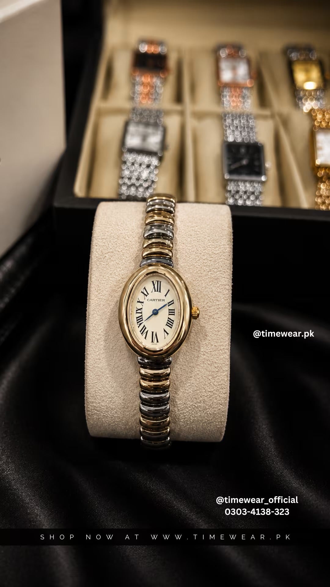 Cartier Oval Two Tone Golden Chain White Dial with Cartier Box & One Year Warranty