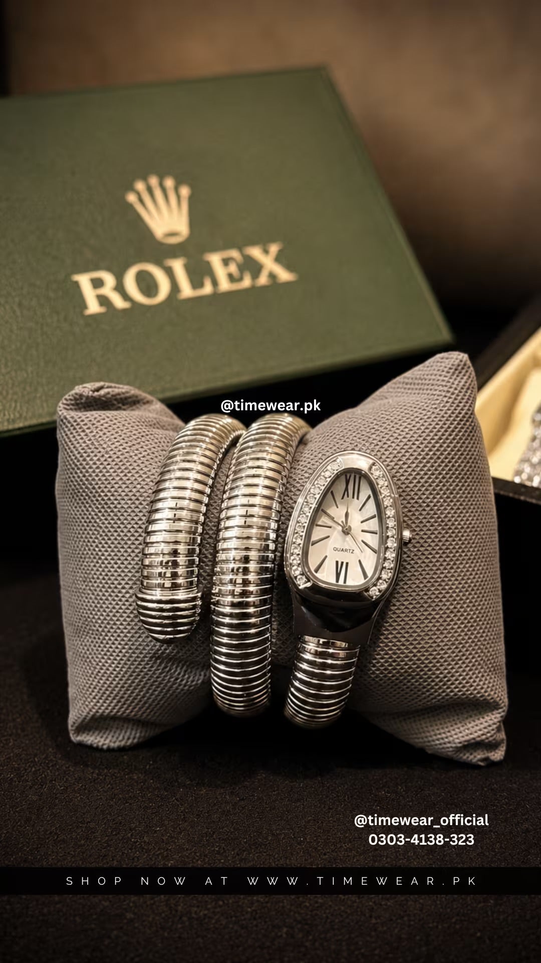 Rolex Snake Chain Ladies Watch Silver White with Rolex Box & One Year Warranty