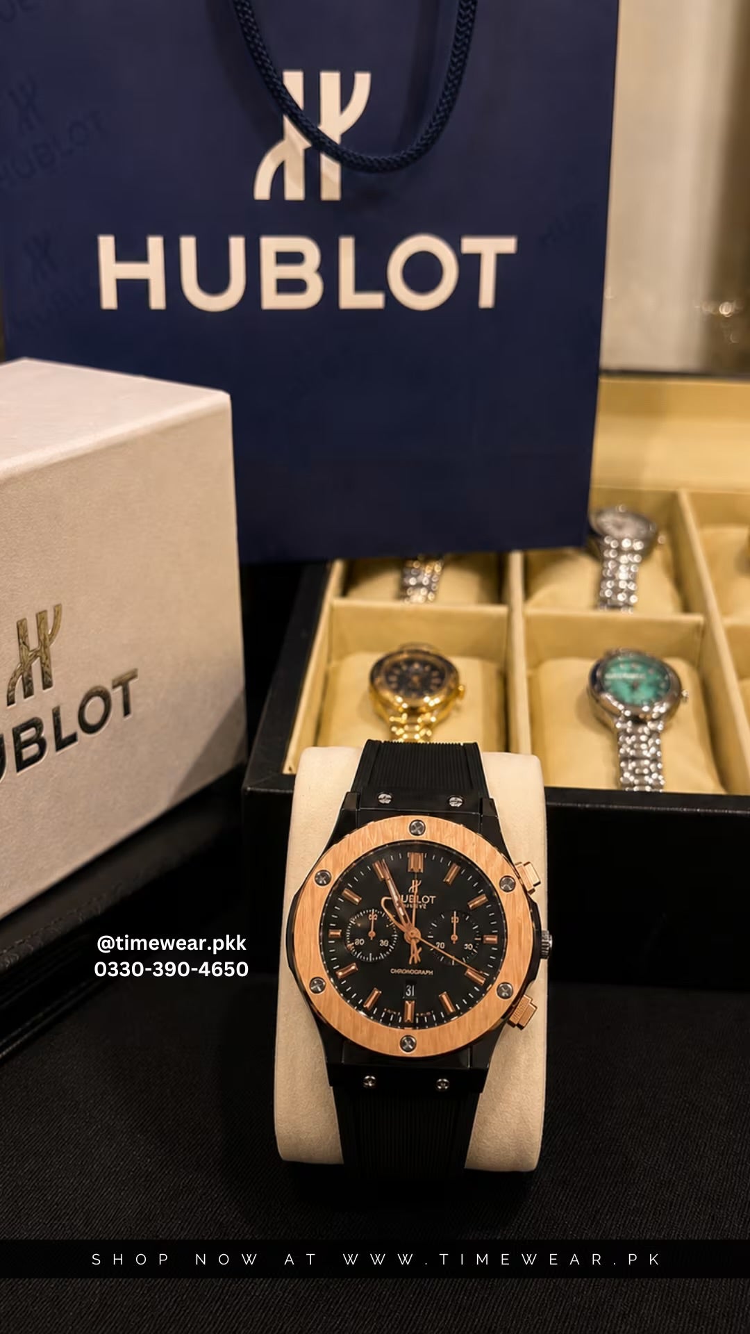 Hublot Strap Black Chrono Adjustable Master Lock (Hublot Box & One Year Warranty Card)