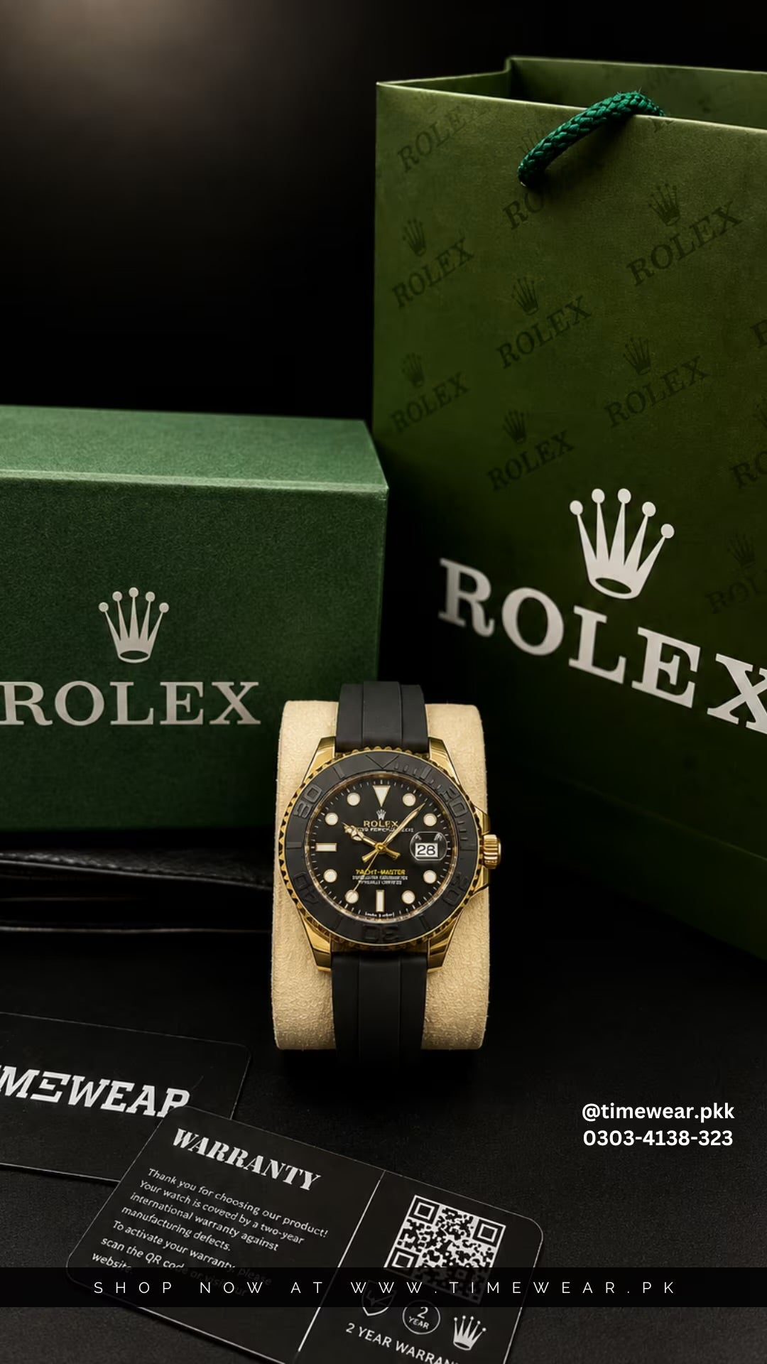 Rolex Gents Yacht Master Golden Black with Rolex Box & One Year Warranty
