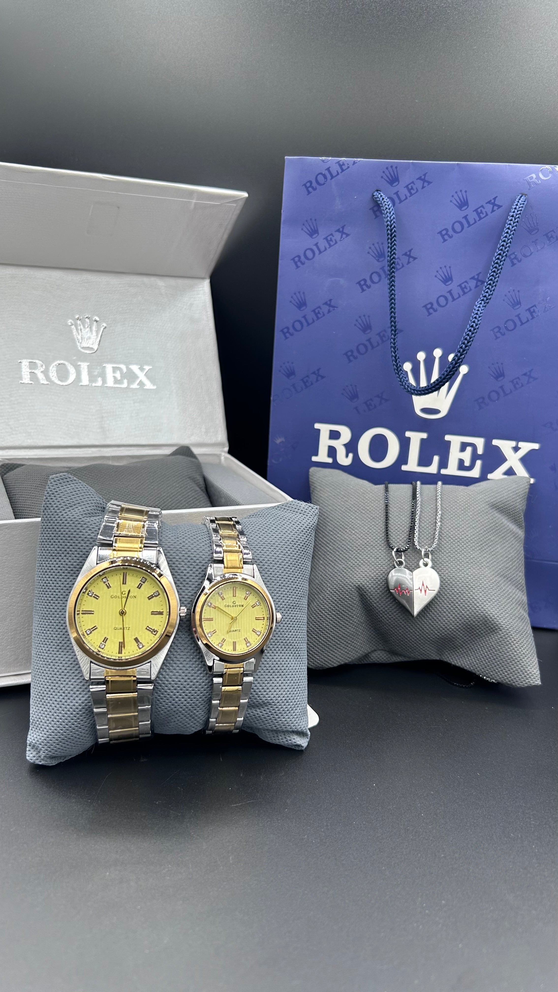 Bundle Offer | Couple Chain Watch Slim TTG + Magnetic Heart Necklace - Premium Rolex Box