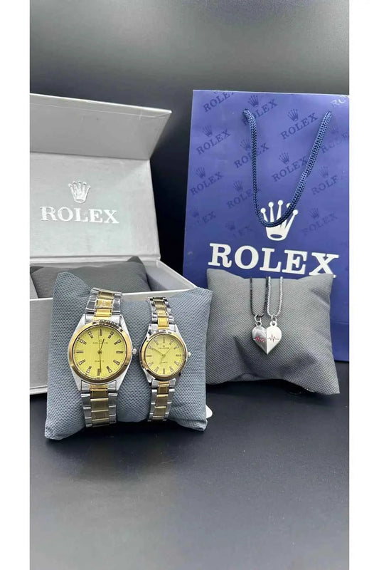 Bundle Offer | Couple Chain Watch Slim TTG + Magnetic Heart Necklace - Premium Rolex Box
