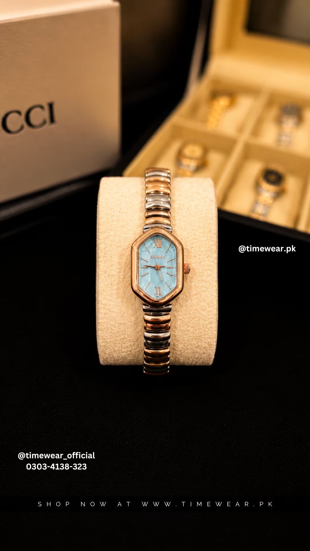 Gucci Ladies Two Tone Copper Chain Tiffany Dial with Gucci Box & One Year Warranty