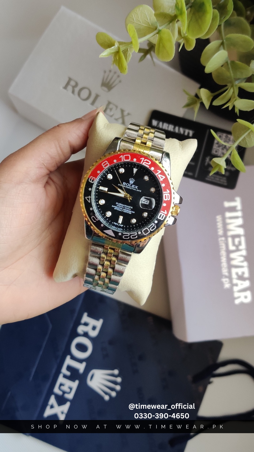 Rolex Gents GMT (Two Tone Chain Red Black Dial) Premium Rolex Box
