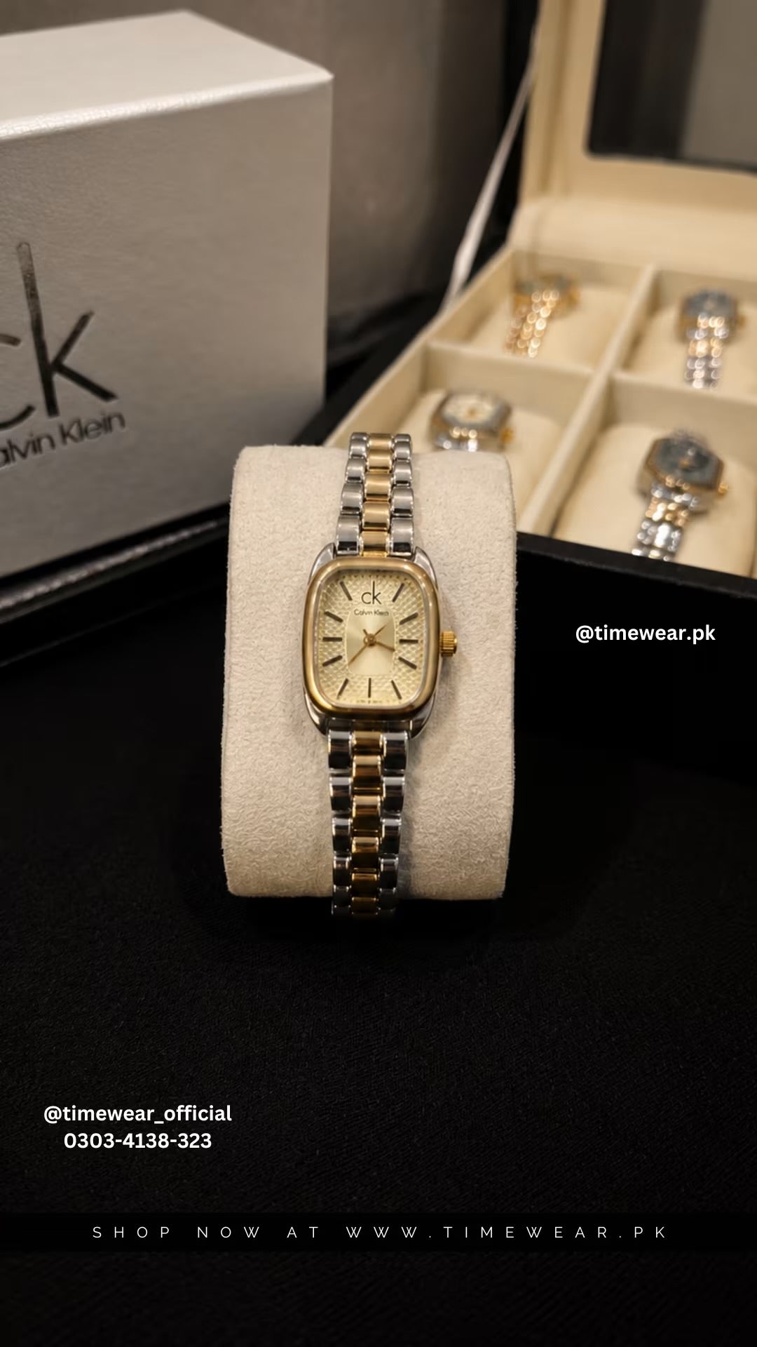 Calvin Klein Square Two Tone Golden Chain Golden Dial with CK Box & One Year Warranty