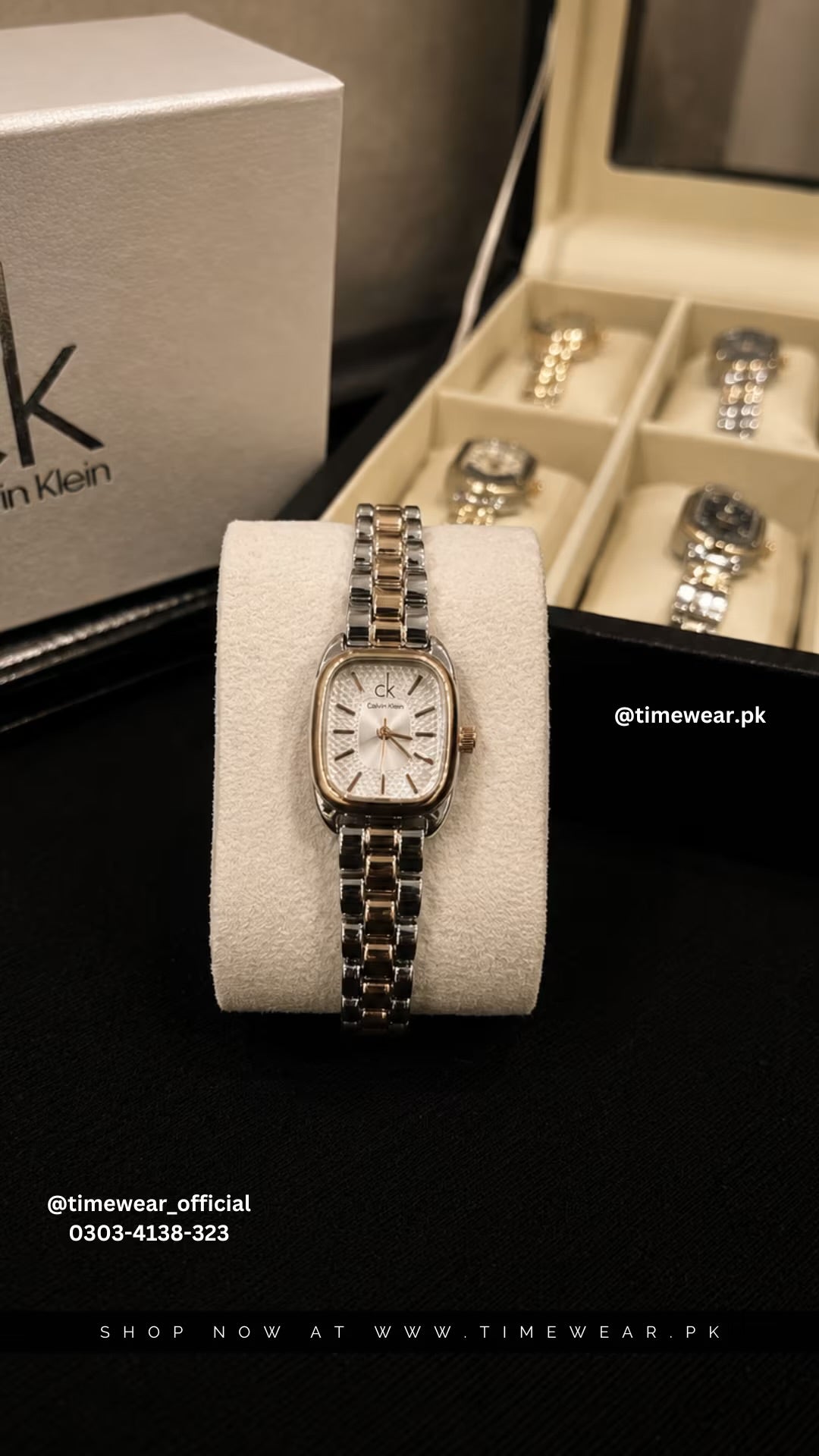 Calvin Klein Square Two Tone Copper Chain White Dial with CK Box & One Year Warranty