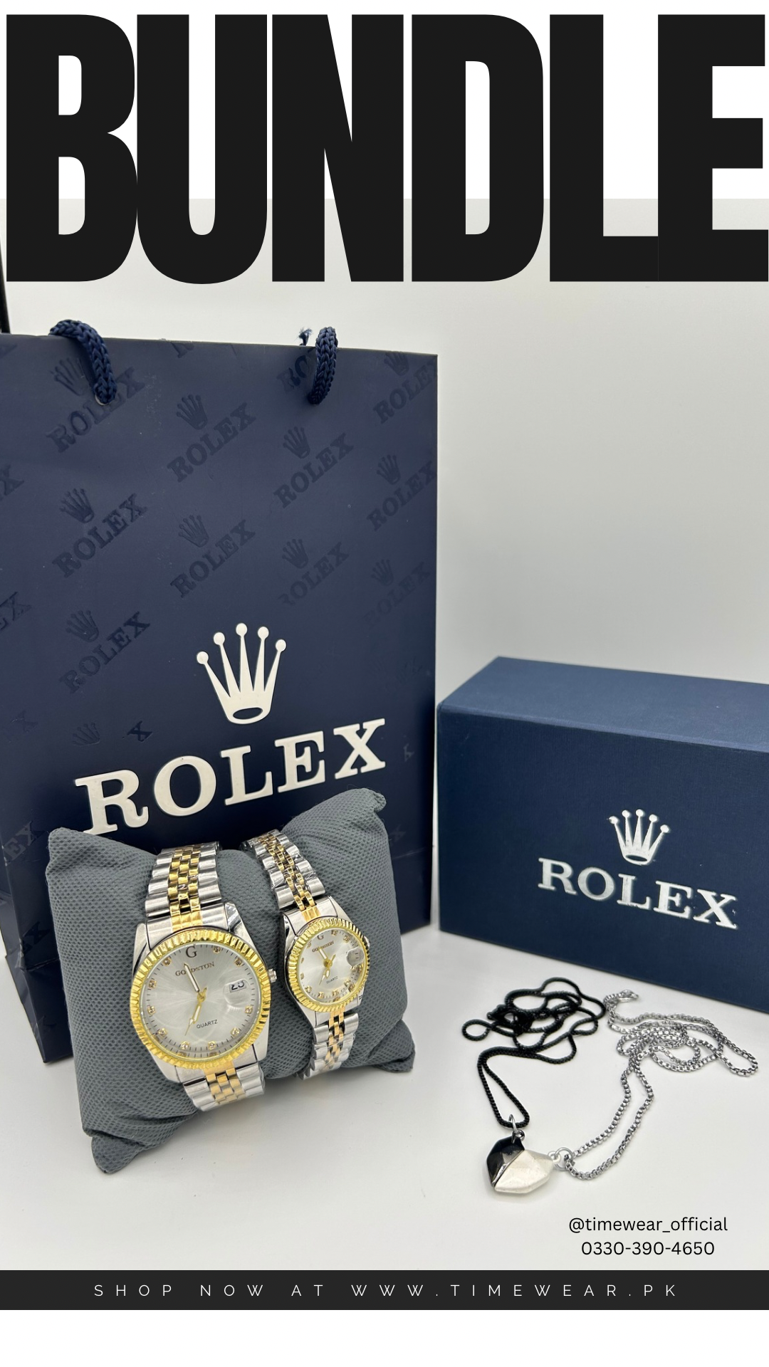 Bundle Offer | Couple Chain Watch + Magnetic Heart Necklace - Premium Rolex Box