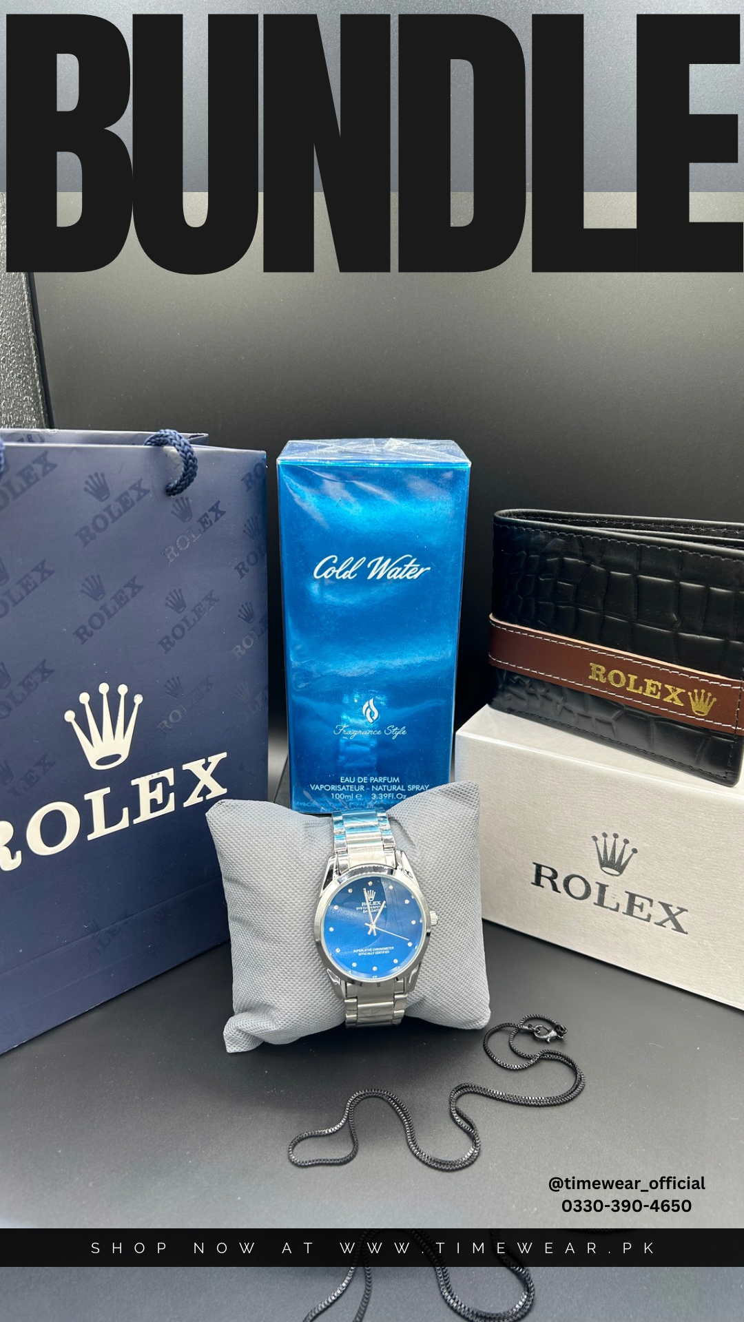 Bundle Offer (Watch + Wallet +Perfume + Neck Chain + Premium Box + Bag )