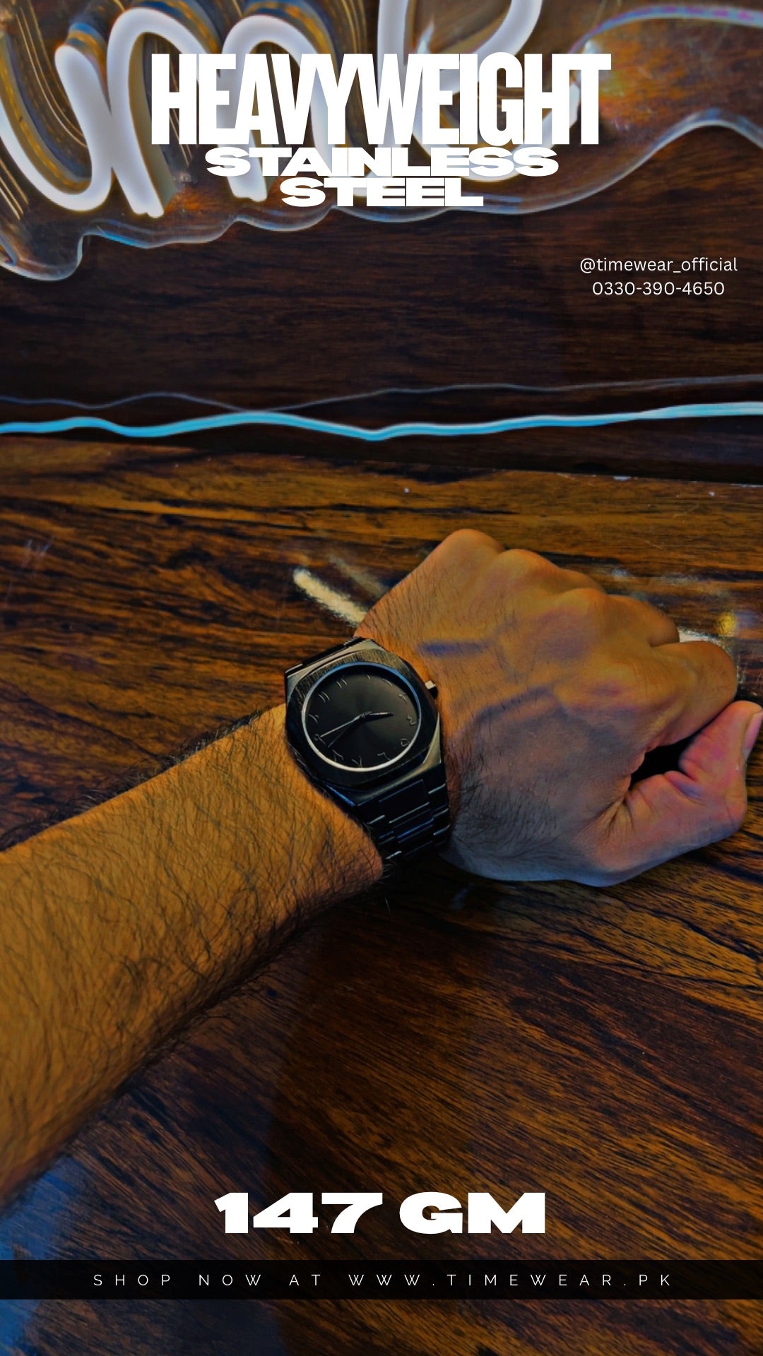 Arabic Aura Stainless Steel Gents Watch - (AURA Box & One Year Warranty Card)