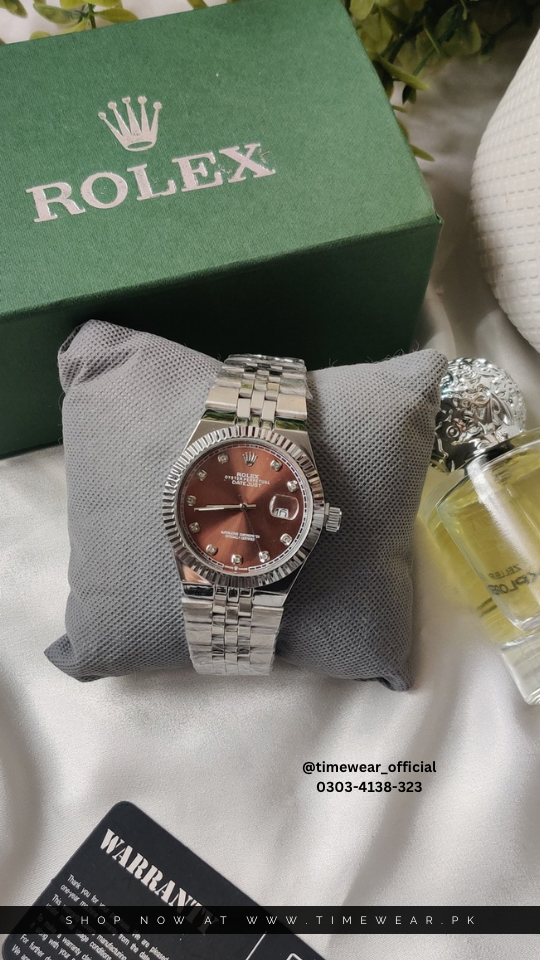 Rolex Gents Kan Silver Brown with Rolex Box & One Year Warranty