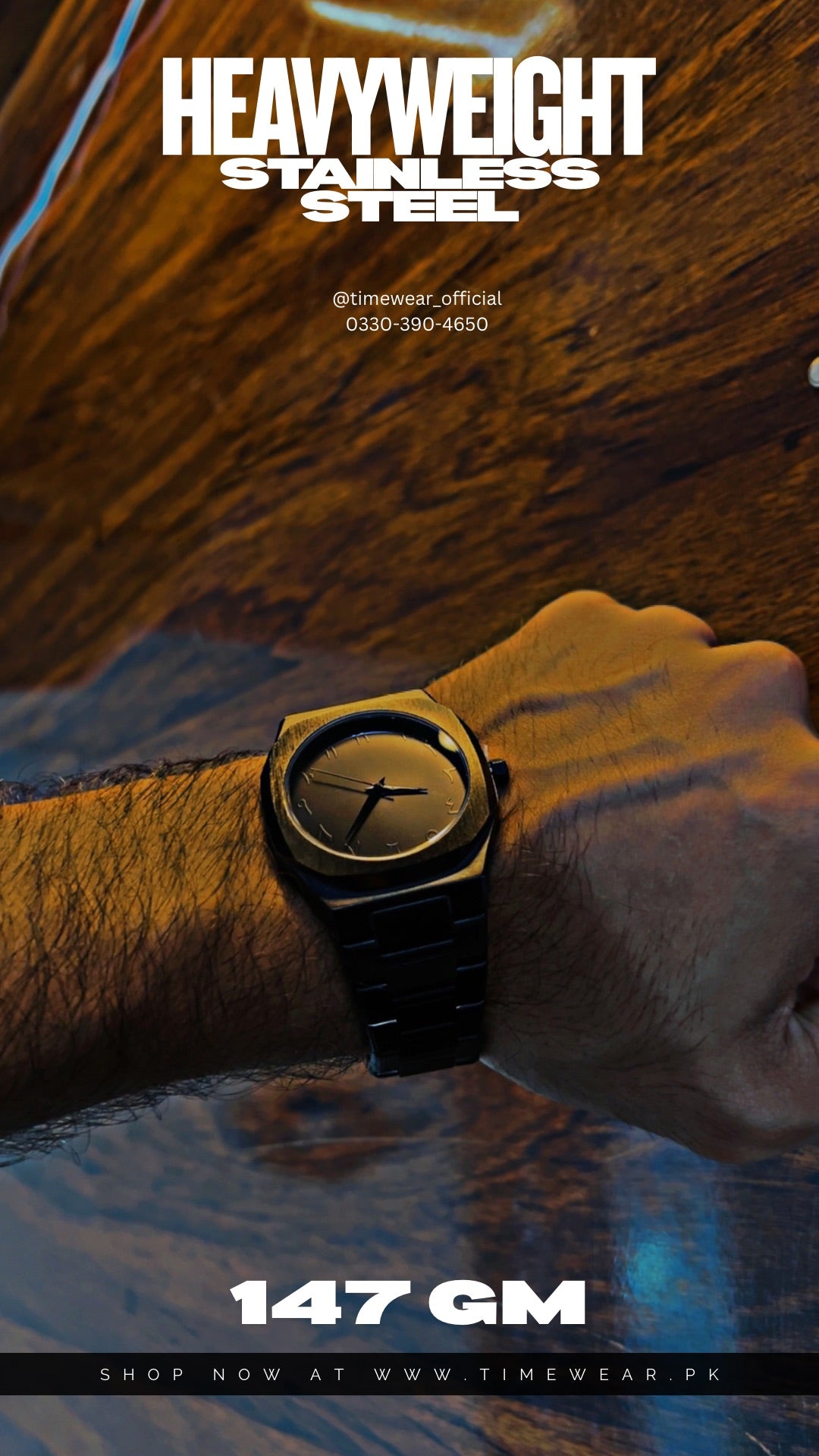 Arabic Aura Stainless Steel Gents Watch - (AURA Box & One Year Warranty Card)