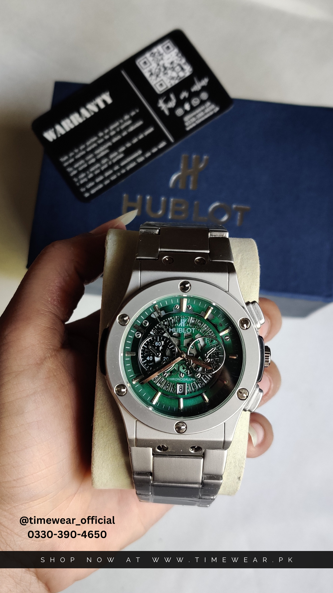 Hublot Chain Skeleton Dial Green (Hublot Box & One Year Warranty Card)