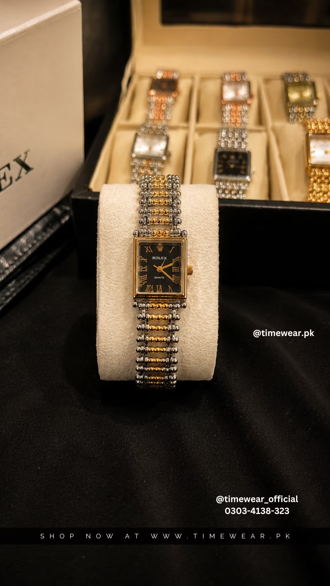 Rolex Roman Two Tone Golden Chain Black Dial with Cartier Box & One Year Warranty