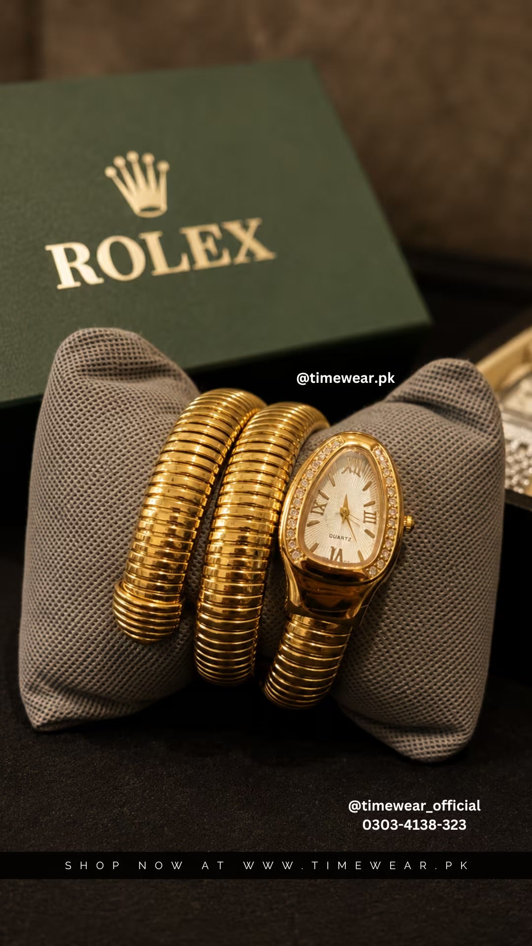 Rolex Snake Chain Ladies Watch Golden with Rolex Box & One Year Warranty