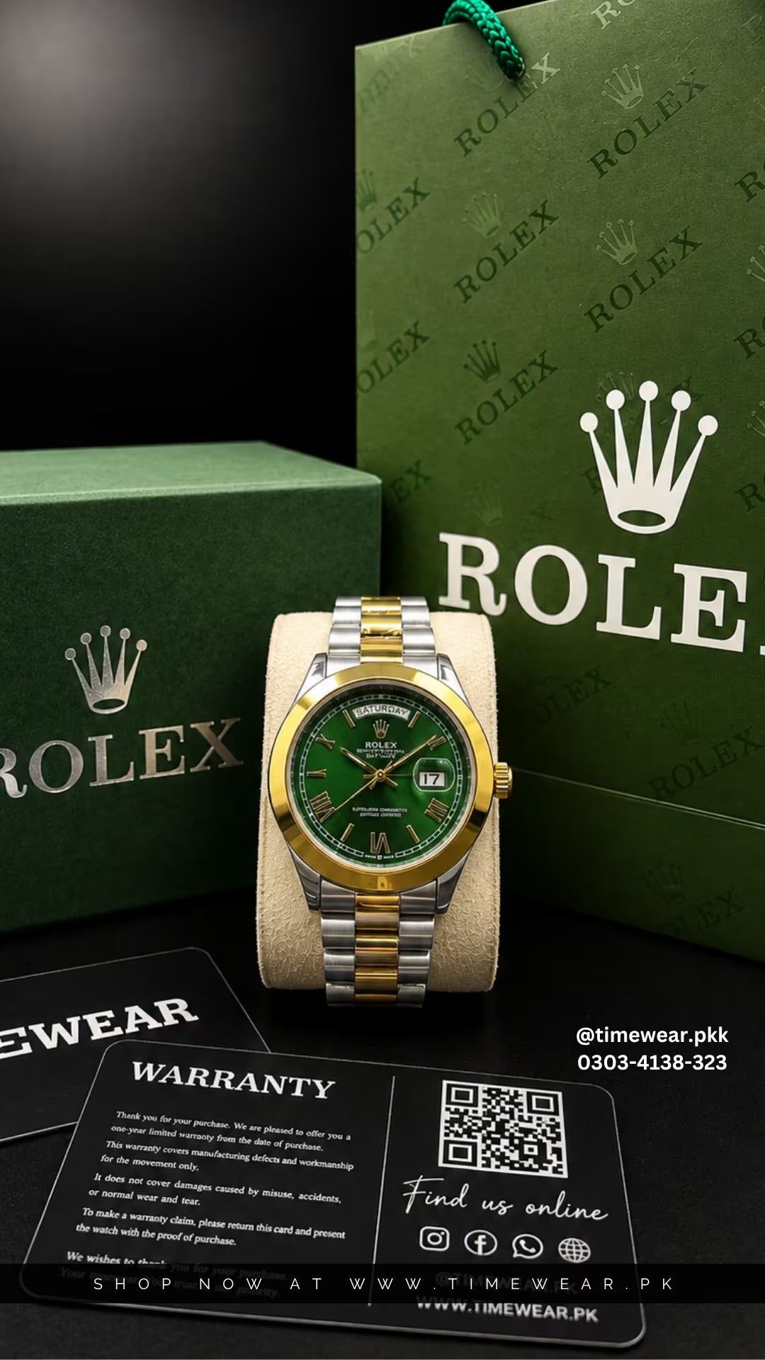 Rolex Gents Crown Lock (RO-TTGR) Premium Rolex Box, Bag & Warranty Card