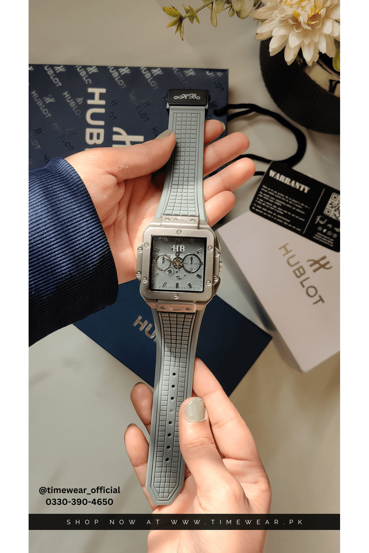 Hublot Square Gray Strap Gray Dial Adjustable Master Lock with Hublot Box