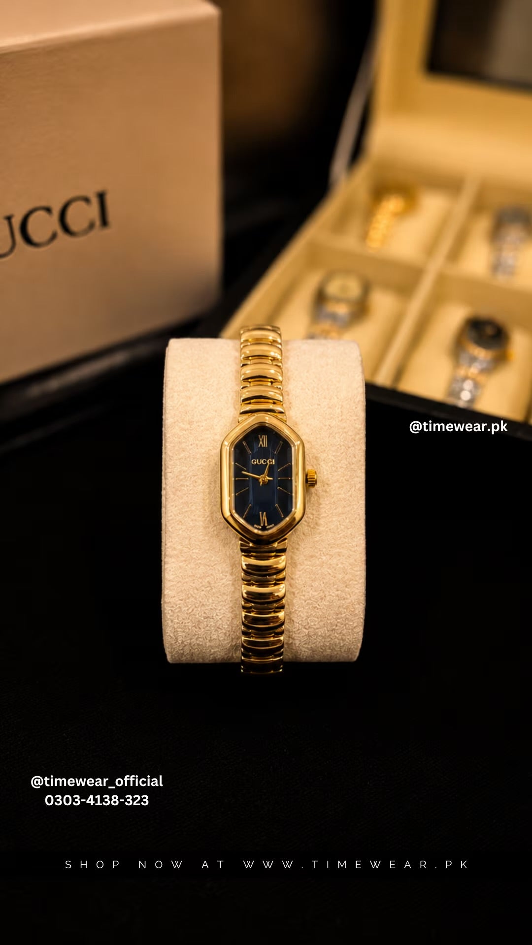 Gucci Ladies Golden Chain Blue Dial with Gucci Box & One Year Warranty