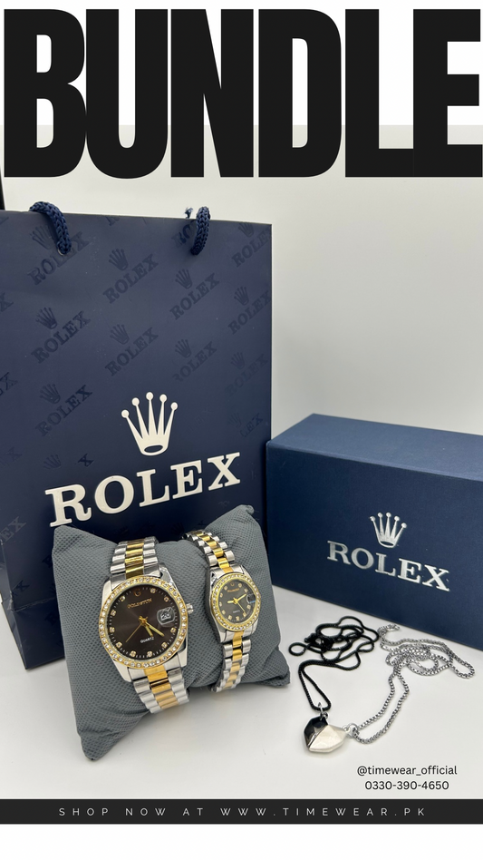 Bundle Offer | Couple Chain Watch + Magnetic Heart Necklace - Premium Rolex Box