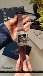 Hublot Square Brown Strap Black Dial Adjustable Master Lock with Hublot Box