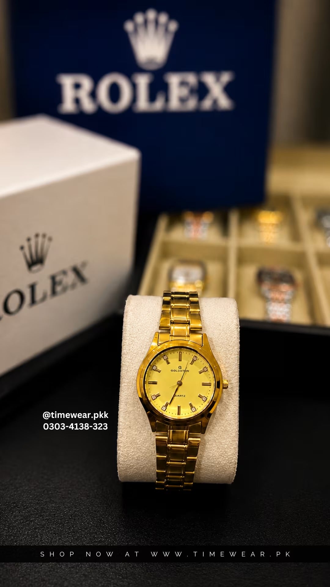 Clearance Offer 60% Off Goldstone Ladies Slm (Golden) with Rolex Box & One Year Machine Warranty