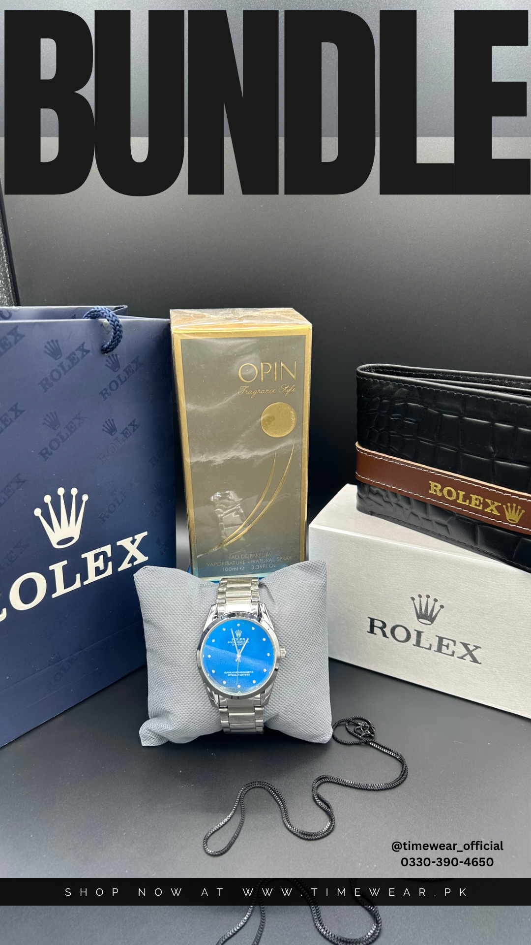 Bundle Offer (Watch + Wallet +Perfume + Neck Chain + Premium Box + Bag )