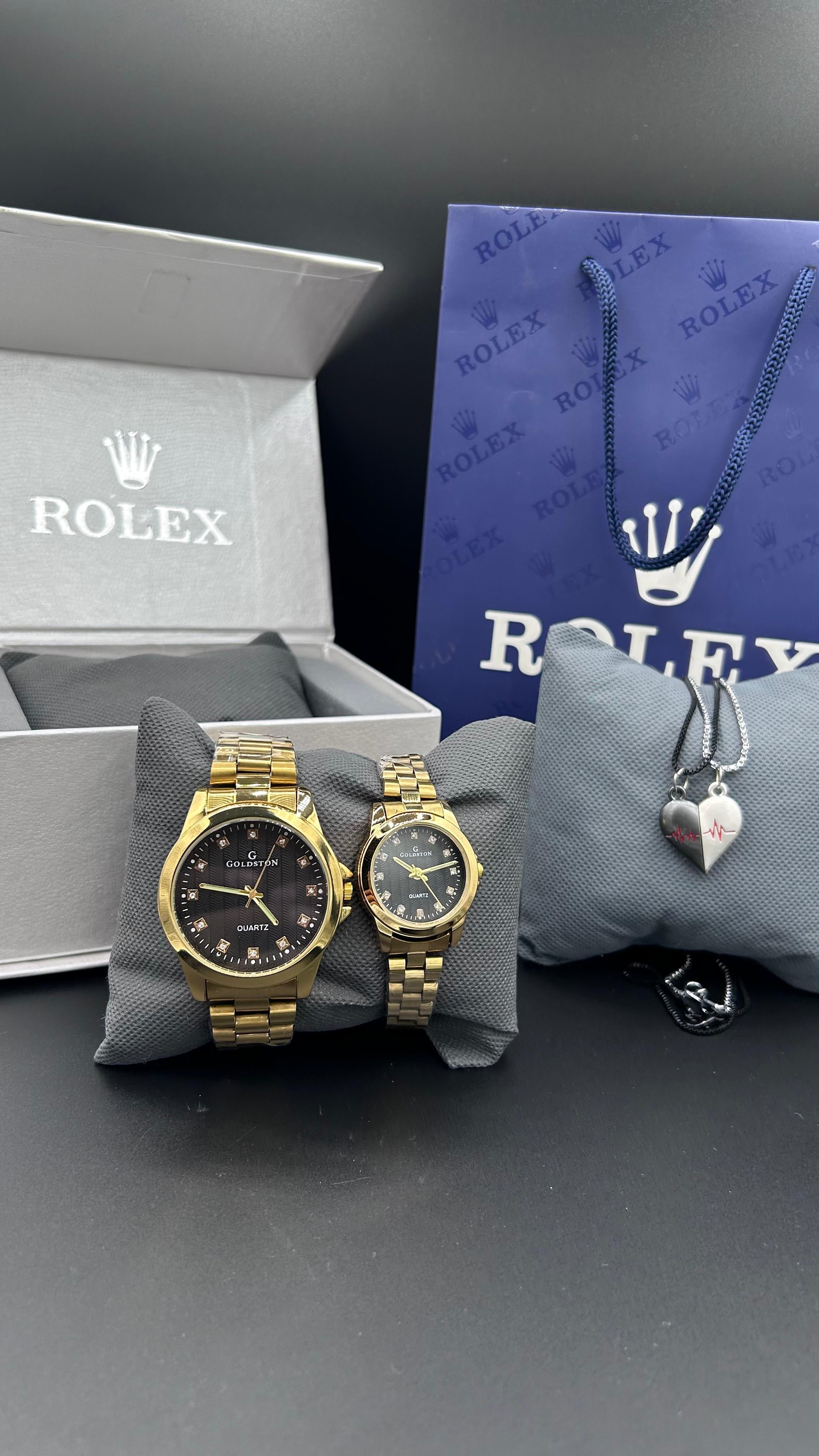 Bundle Offer | Couple Chain Watch Crown GB + Magnetic Heart Necklace - Premium Rolex Box