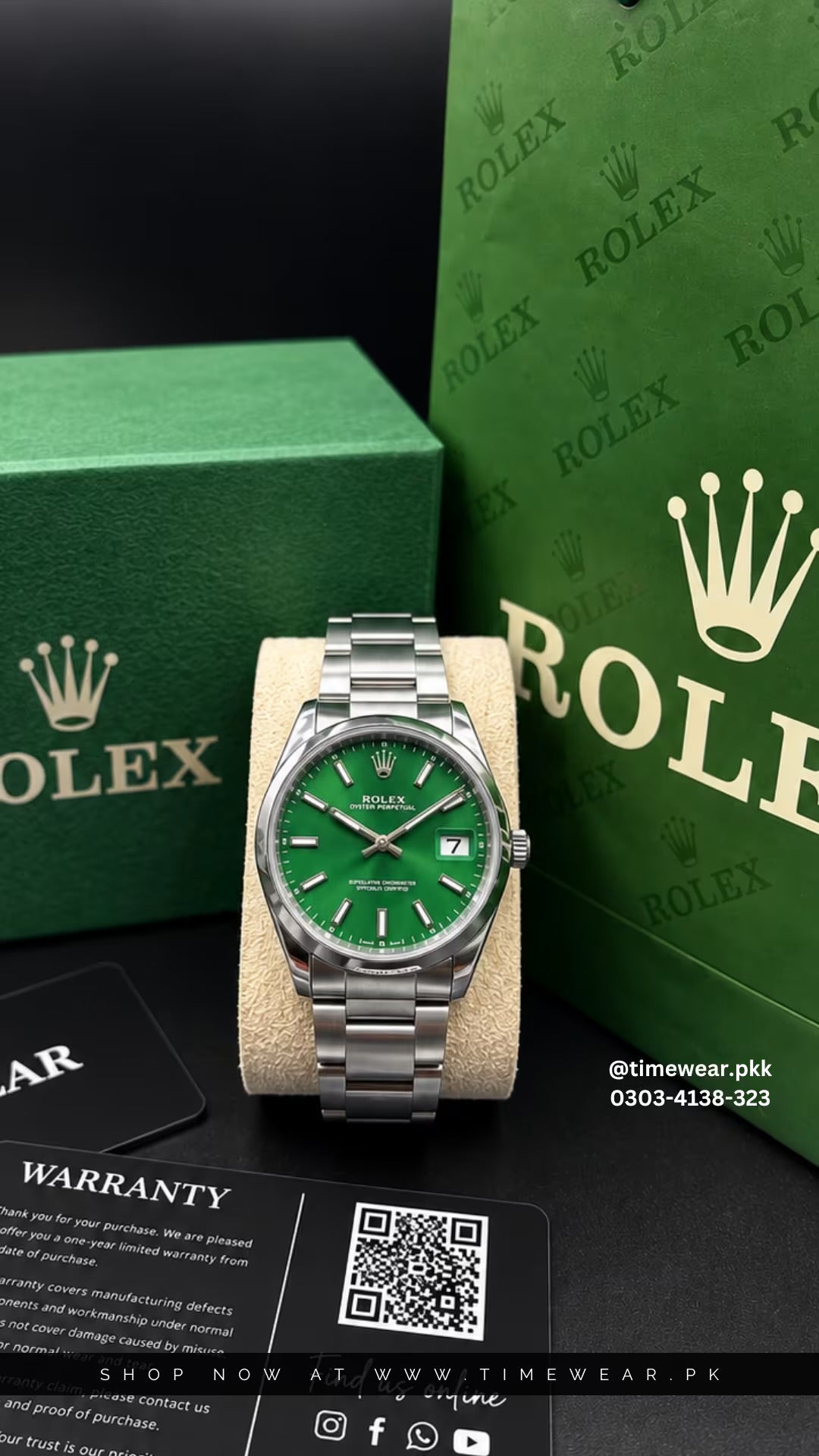 Rolex Gents (BL-Date-Green) with Rolex Box & One Year Machine Warranty